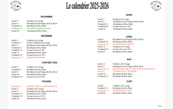 Le calendrier de la saison 2025-2026